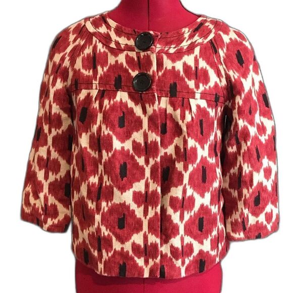 Michael Michael Kors Jacket Women’s Size XS Red & Beige 100% Linen 3/4 Sleeves - Picture 1 of 6